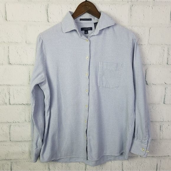 Land's End Blue Portuguese Flannel Button Up Top